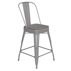 24" High Silver Metal Indoor-Counter Height Stool with Removable Back