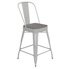 24" High White Metal Indoor-Counter Height Stool with Removable Back