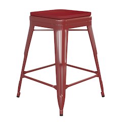 24" High Red Metal Indoor-Counter Height Stool with Red Poly Resin Wood Seat