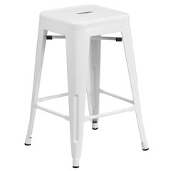24" High Backless White Metal Indoor-Outdoor Counter Height Stool with Seat