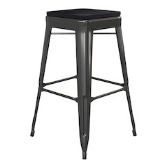 30" High Black Metal Indoor-Outdoor Barstool with Black Poly Resin Wood Seat