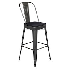 30" High Black Metal Bar Height Stool with Black All-Weather Poly Resin Seat
