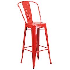 30" High Red Metal Indoor-Outdoor Barstool with Removable Back