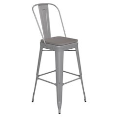 30" High Silver Metal Bar Height Stool with Gray All-Weather Poly Resin Seat