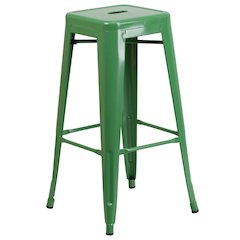 30" High Backless Green Metal Indoor-Outdoor Barstool with Square Seat