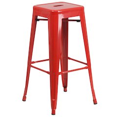 Commercial Grade 30" High Backless Red Metal Indoor-Outdoor Barstool with Square Seat