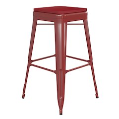 30" High Red Metal Indoor-Outdoor Barstool with Red Poly Resin Wood Seat