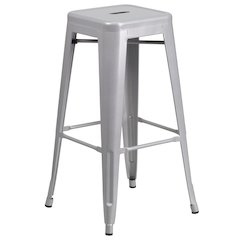 30" High Backless Silver Metal Indoor-Outdoor Barstool with Square Seat