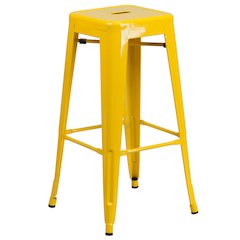 30" High Backless Yellow Metal Indoor-Outdoor Barstool with Square Seat