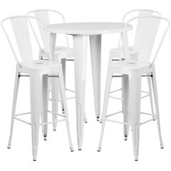 30" Round White Metal Indoor-Outdoor Bar Table Set with 4 Cafe Stools