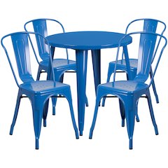 30" Round Blue Metal Indoor-Outdoor Table Set with 4 Cafe Chairs