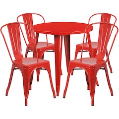 30" Round Red Metal Indoor-Outdoor Table Set with 4 Cafe Chairs