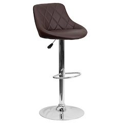 Contemporary Brown Vinyl Bucket Seat Adjustable Height Barstool with Diamond Pattern Back and Chrome Base