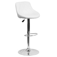 Contemporary White Vinyl Bucket Seat Adjustable Height Barstool with Diamond Pattern Back and Chrome Base