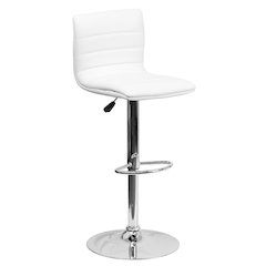White Vinyl Adjustable Bar Stool, Swivel Stool with Chrome Pedestal Base