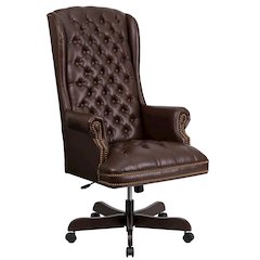 High Back Traditional Fully Tufted Brown Executive Swivel Office Chair with Arms