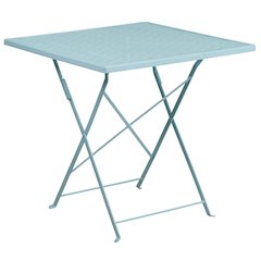 28" Square Sky Blue Indoor-Outdoor Steel Folding Patio Table