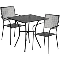 28" Square Black Indoor-Outdoor Steel Patio Table Set with 2 Square Back Chairs