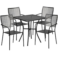 28" Square Black Indoor-Outdoor Steel Patio Table Set with 4 Square Back Chairs
