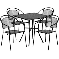 Commercial Grade 28" Square Black Indoor-Outdoor Steel Patio Table Set with 4 Round Back Chairs