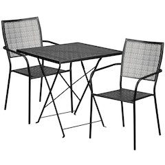 28" Black Indoor-Outdoor Steel Folding Patio Table Set with 2 Back Chairs