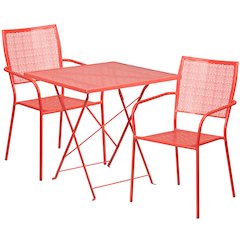 28" Coral Indoor-Outdoor Steel Folding Patio Table Set with 2 Back Chairs
