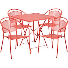 28" Coral Indoor-Outdoor Steel Folding Patio Table Set with 4 Round Back Chairs