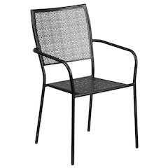 Commercial Grade Black Indoor-Outdoor Steel Patio Arm Chair with Square Back