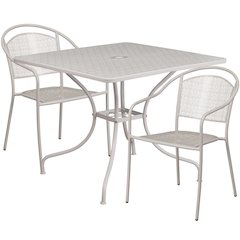 35.5" Light Gray Indoor-Outdoor Steel Patio Table Set with 2 Round Back Chairs