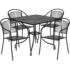 35.5" Square Black Indoor-Outdoor Steel Patio Table Set with 4 Round Back Chairs