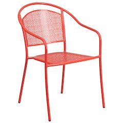 Commercial Grade Coral Indoor-Outdoor Steel Patio Arm Chair with Round Back