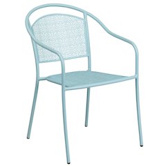Sky Blue Indoor-Outdoor Steel Patio Arm Chair with Round Back