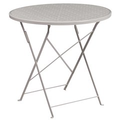 30" Round Light Gray Indoor-Outdoor Steel Folding Patio Table
