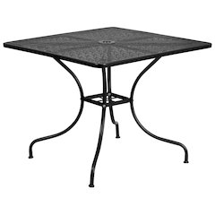 Commercial Grade 35.5" Square Black Indoor-Outdoor Steel Patio Table with Umbrella Hole