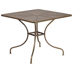 35.5" Square Gold Indoor-Outdoor Steel Patio Table with Umbrella Hole