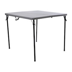 2.83-Foot Square Bi-Fold Gray Plastic Folding Table with Carrying Handle