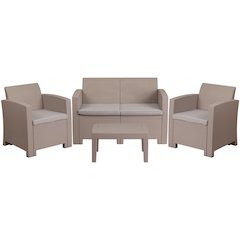 4 Piece Outdoor Faux Rattan Chair, Loveseat and Table Set in Seneca Light Gray