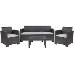 4 Piece Outdoor Faux Rattan Chair, Sofa and Table Set in Seneca Dark Gray