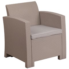 Light Gray Faux Rattan Chair with All-Weather Light Gray Cushion