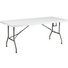 6-Foot Bi-Fold Granite White Plastic Banquet and Event Folding Table
