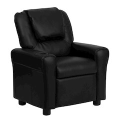 Contemporary Black LeatherSoft Kids Recliner with Cup Holder and Headrest