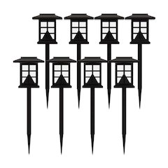 Solar Powered LED Lantern Style Landscaping Lights - Set of 8, Brown