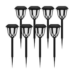 Solar Powered LED Decorative Garden and Walkway Lights - Set of 8, Black