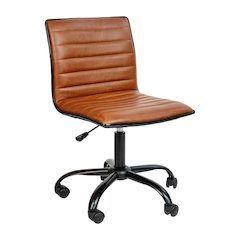 Low Back Armless Brown Ribbed Swivel Task Office Chair with Black Frame and Base