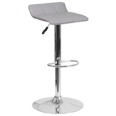 Gray Vinyl Adjustable Height Barstool with Quilted Wave Seat and Chrome Base
