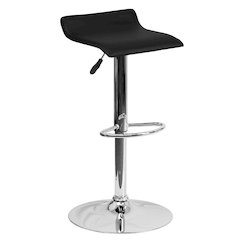 Contemporary Black Vinyl Adjustable Height Barstool with Solid Wave Seat and Chrome Base