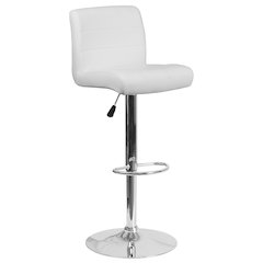 Contemporary White Vinyl Adjustable Height Barstool with Rolled Seat and Chrome Base