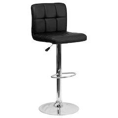 Contemporary Black Quilted Vinyl Adjustable Height Barstool with Chrome Base