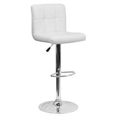 Contemporary White Quilted Vinyl Adjustable Height Barstool with Chrome Base
