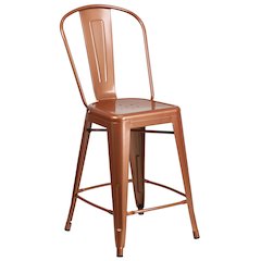 24" High Copper Metal Indoor-Outdoor Counter Height Stool with Back